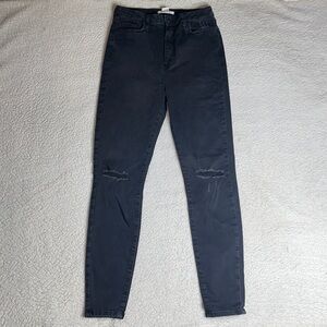 Forever 21 black / Gray Wash Denim Jeans Busted knees Size 30 High Rise Waist